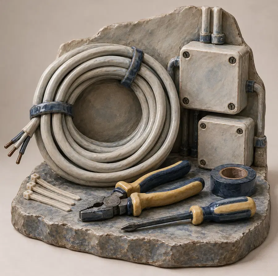 Illustration of electrical contractors equipment and workspace