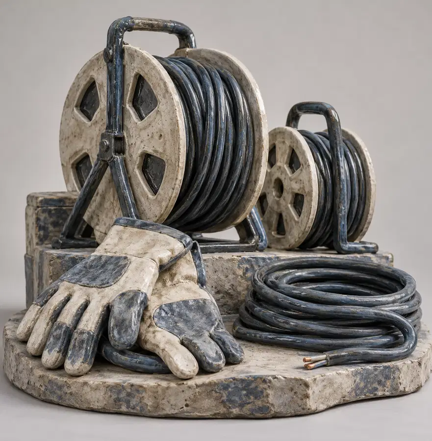 Illustration of electrical contractors equipment and workspace